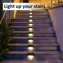 4/12PC Waterproof Solar Deck Light, Used For Outdoor Stairs, Fences, Gardens, Balconies, Yards, Terraces, And Channel Decoration - Warm White LED Light