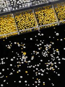 1Box 3D Mixed Sizes Nail Art Studs Gold Silver Mini Metal Caviar Nails Beads Ball Nail Nest Nails Rivets Jewelry For Women Girls Manicure Nails Supplies Diy Crafts Decorations Nail Charms Nail Gems - Multicolor - View 8