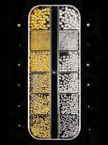 1Box 3D Mixed Sizes Nail Art Studs Gold Silver Mini Metal Caviar Nails Beads Ball Nail Nest Nails Rivets Jewelry For Women Girls Manicure Nails Supplies Diy Crafts Decorations Nail Charms Nail Gems - Multicolor - View 2