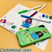 1pc Unique Custom Phone Case Designed By Your Child - Personalized Custom Drawing Phone Cover -Compatible With IPhone 16 15 14 13 12 11 Pro Max X XS XR XSMAX 7G 8PLUS 15Plus 14Plus For Women Parents Mother's Day Gift