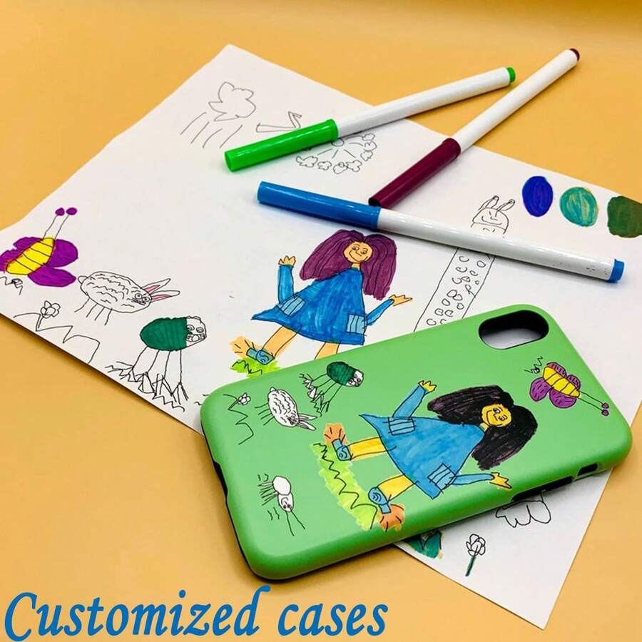 1pc Unique Custom Phone Case Designed By Your Child - Personalized Custom Drawing Phone Cover -Compatible With IPhone 16 15 14 13 12 11 Pro Max X XS XR XSMAX 7G 8PLUS 15Plus 14Plus For Women Parents Mother's Day Gift