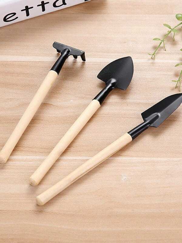 Conjunto de 3 mini ferramentas de jardinagem - ancinho, espátula, pá, para cultivar flores, vegetais, suculentas