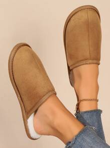 男女通用居家保暖拖鞋，软底轻便毛绒线鞋 - 駝色 - 查看 3