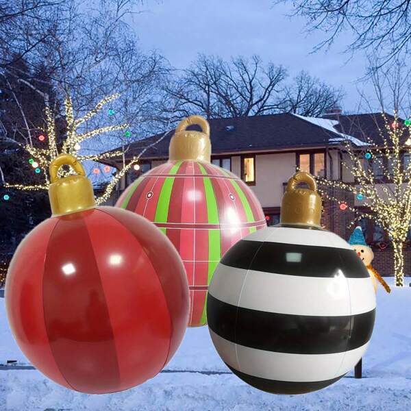 24 Zoll riesige PVC Weihnachts-Aufblasbare Kugel Dekorationen, 24 Zoll riesige Weihnachtsschmuckkugeln, einfach aufzupumpende Kugeln, extra große Feiertags Outdoor Garten Dekoration, widerstandsfähige und wiederverwendbare Weihnachtskugel Deko für Rasen, Garten und Terrasse