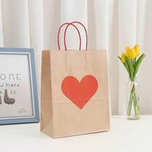 10set, Valentine's Day Gift Bag Heart Kraft Birthday Love Warp Package New Year Mother Day Handle Bag Thanksgiving Day Shopping Bag, Valentine's Day Decor Supplies, Shopping Bag, Party Bag, Wedding Party Gift Bag, Craft Tote Bag, Party Favors,10pcs Bag+10pcs Rope+10pcs Hanging Card Room Decor Bride