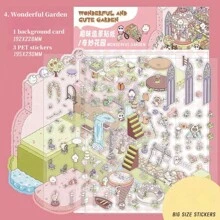 Pegatinas decorativas 3D de gran tamaño A4 para manualidades paisajísticas divertidas, pegatinas de escenas en miniatura apilables y lindas para hacer manualidades, adecuadas para escenas de casas pequeñas, manualidades DIY y diarios, sin necesidad de cortar