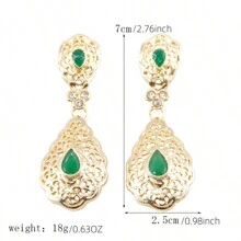Classic Moroccan Style Golden Drop Hollow Floral Carved Arabic Wedding Jewelry Earrings, For Party Everyday Wear