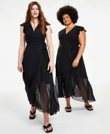 Vestido envolvente largo - Negro - Ver 1