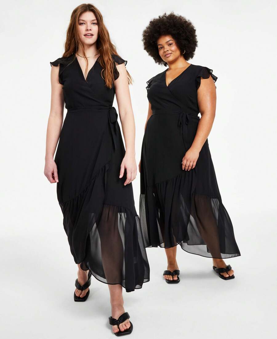 Vestido envolvente largo - Negro - Ver 1