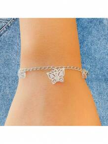 Rebouças Store Pulseira Feminina Borboleta Pedrinhas Aço Inoxidável