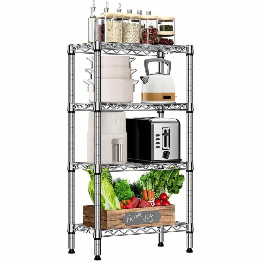 4 Shelf Adjustable Wire Shelves Rack Metal Wire Shelving Kitchen Bathroom Pantry - 1 - View 1