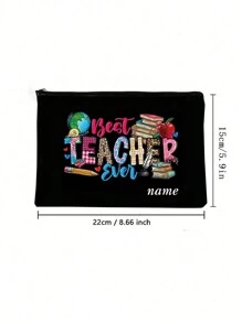 CustomTeacher Name Pattern Makeup Bag, To Teacher Letter Print Makeup Bag,Travel Toilet Storage Bag, Party Gift Zipper Organizer, Cosmetic Pouch For Makeup Lightweight Case Teacher Appreciation Gift,Teacher Survival Kit, Gift For Teacher, End Of Year Teacher Gift, Teacher Appreciation, Pencil Pouch, Personalized Makeup Bag, School Gift,Teacher Gift - Black - View 5