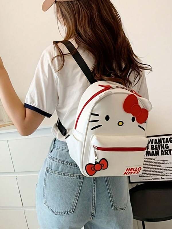 Sanrio Mochila Hello Kitty durável, compartimento espaçoso com zíper, alças ajustáveis para escola, viagens e uso casual de volta às aulas