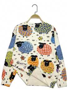 Fashionable New Digital Printed Sheep Animal Pattern Pullover Long Sleeve Sweater, Round Neck Women Knitwear, Suitable For Autumn And Winter - Apricot - View 5