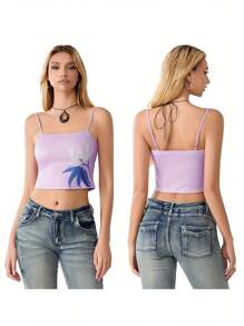 Women Camisole, Sleeveless Tops Backless Flower Print Slim Fit Summer Vest For Party Club