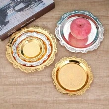 1pc Embossed Metal Dried Fruit Tray, Suitable For Dried Fruits, Cupcakes, Snack Tray, Appetizers And Vegetables, Perfect For Parties And Snacks, Decorations Best Gifts Birthday Plates Kitchen Accessories Kitchen Decor Trays Tray Decor