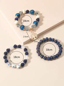 3pcs Round Charm Beaded Bracelet - Multicolor - View 5