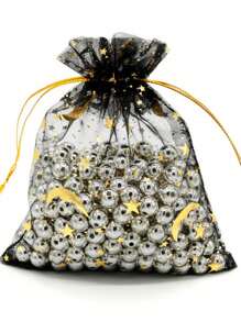 20pcs Organza Gift Bags With Stamping Star & Moon Pattern, Multi-Color Options For Wedding, Candy, Jewelry Packaging