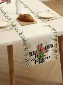 1pc Easter Linen Table Runner, Cross & Tulip Gift Design Table Cloth, Suitable For Home, Restaurant, Dining Table Decor, Indoor & Outdoor Party, Room Decoration - Multicolor - View 3