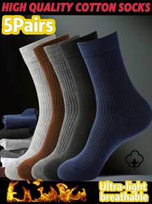 5 Pairs Upgraded Thickened Striped Mid-Calf Socks, Suitable For Warmth, Casual, Home, Outdoor Sports, Continuous Warmth For Men And Women, Soft, Breathable, Odor-Resistant, Anti-Bacterial Mid-Calf Socks For Daily Life