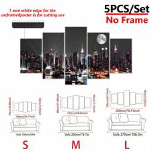 5pcs/Set Solid Wood Interior Frame Frame Wall Art City Building Color Light Print Painting Modern Art Living Room Bedroom Dining Room Home Office Decorative Painting ,Posters,Wall Art,Room Decoration Stuff,Canvas Gifts Birthday Graduation