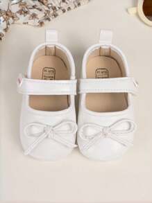 Yibubu 白色婴儿鞋，时尚玛丽珍平底蝴蝶结女婴鞋，防滑橡胶底婴儿学步鞋，钩环新生儿鞋 - 白色 - 查看 8