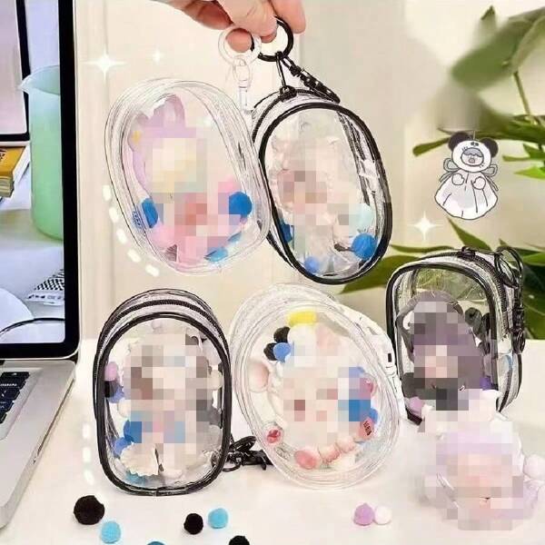 Cute Practical INS Style Walking Baby Carrier, PVC High Transparency Bone Upright Display Baby Carrier, Enclosed Transparent Blind Box Storage Bag