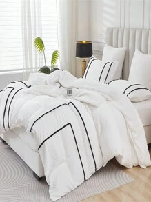 3pcs Polyester Washable Dimple Black Duvet Cover Set, 1 Duvet Cover & 2 Pillow Shams