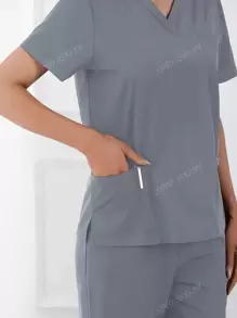 Ensemble de tenue d'uniforme médical avec Top à col en V unicolore et pantalon, manches courtes pour femmes