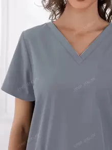 Ensemble de tenue d'uniforme médical avec Top à col en V unicolore et pantalon, manches courtes pour femmes