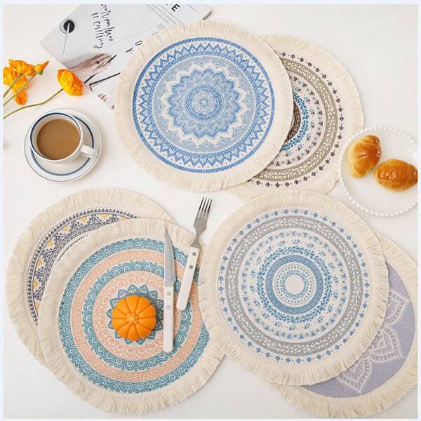 1 pièce Napperon de table motif mandala bohème, tapis de protection thermique de style nordique à franges, dessous de plat et dessous de verre pour la décoration d'intérieur