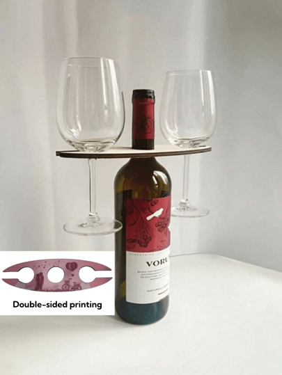 1pc Wooden Wine Rack Holder, Creative And Personalized Wood Craft, Ideal Gift For Wine Lovers, Bar Accessory - Holds 1 Bottle And 2 Glasses