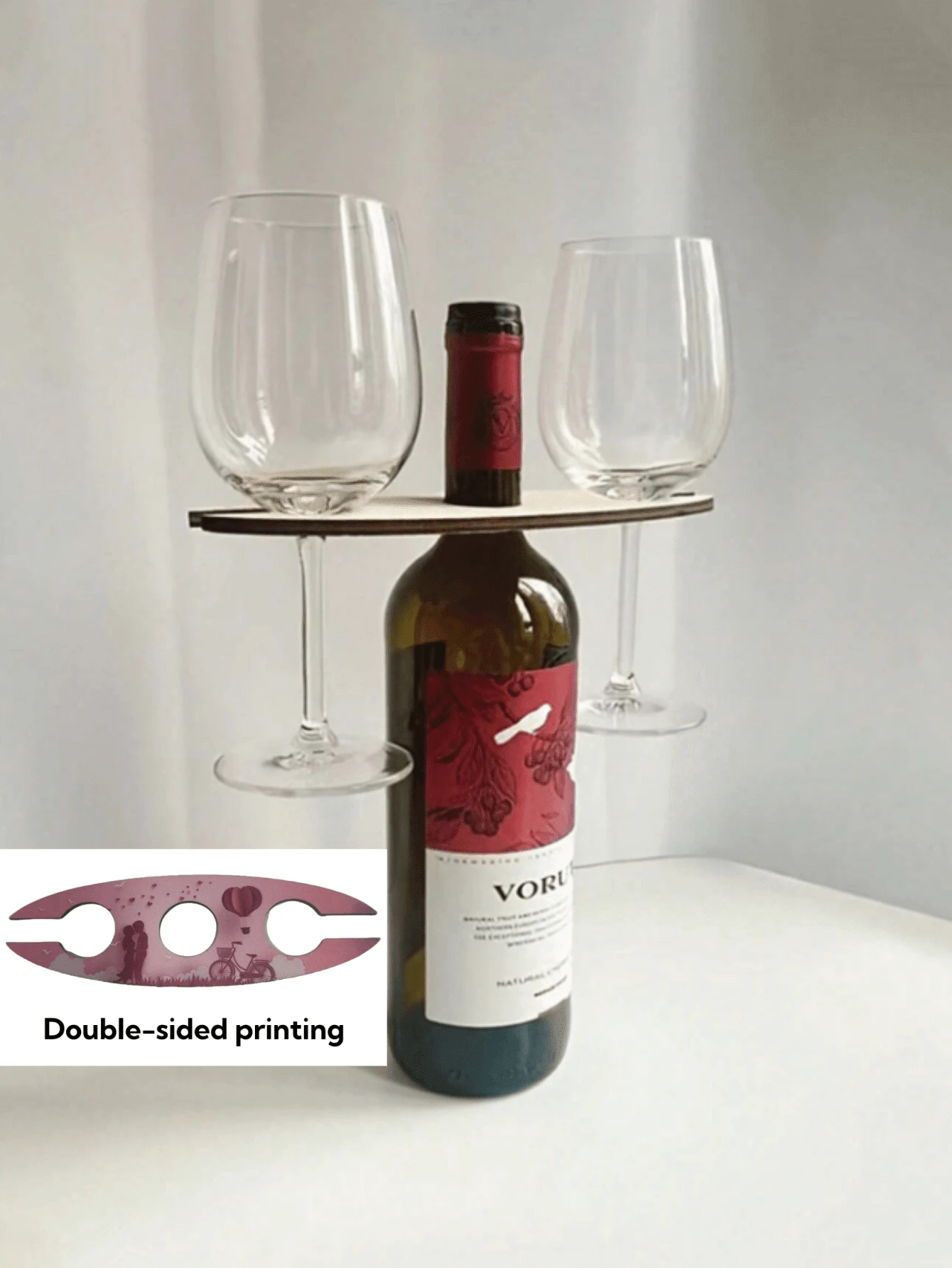 1 pièce Porte-bouteille de vin en bois, artisanat de bois créatif et personnalisé, cadeau idéal pour les amateurs de vin, accessoire de bar - peut contenir 1 bouteille et 2 verres