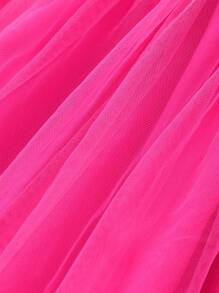 年轻女孩花卉印花网眼长袖连衣裙（配腰带） - 玫紅色 - 查看 8