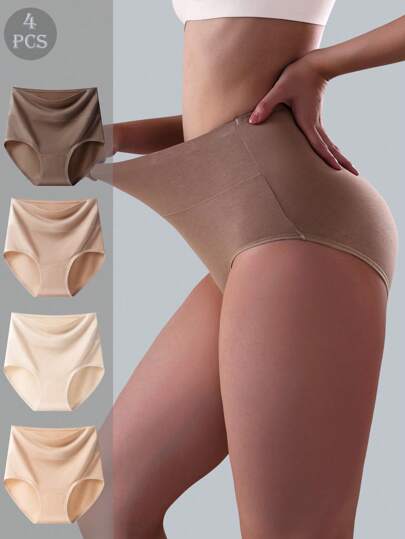 4 paia di mutandine vita alta da donna, mutandine a vita alta antibatteriche multicolor con controllo pancia per signore