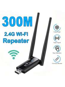 2.4GHz 300Mbps 无线 WiFi 中继器扩展器路由器、WiFi 信号增强器长距离网卡适配器 USB 中继器（随机发货）