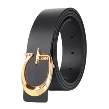 男女通用休闲时尚设计师 PU 皮带，高品质奢华金色字母 G 扣，是夏季节日、学校的理想礼物