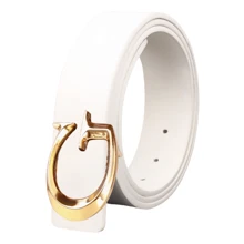 男女通用休闲时尚设计师 PU 皮带，高品质奢华金色字母 G 扣，是夏季节日、学校的理想礼物