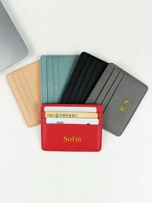 Spersonalizowane spersonalizowane inicjały nazwa 3D grawerowane złoty proces tłoczenia na gorąco ultracienki skórzany mini portfel w jednolitym kolorze smukły portfel na karty kredytowe męski biznesowy mały dowód osobisty dla kobiet portfel 4 gniazda uchwyt na karty prezent walentynki,portfele i torby damskie,Tendencia Local