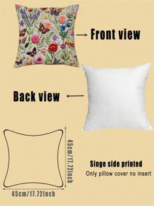 1pc, Plants, Flowers, Butterflies Series Pattern Digital Printed Pillow Cover, Single Sided Printing, 45m * 45cm, Suitable For Sofa, Living Room, Bedroom Home Decoration, No Pillow Insert