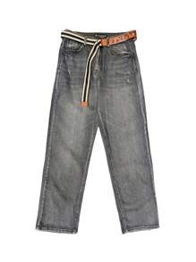 男式宽松休闲炭灰色透气牛仔裤