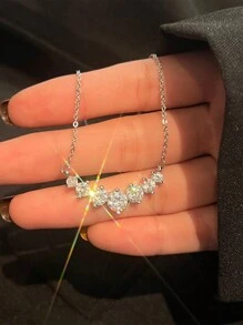 1pc Bling Princess 8 Zirconia 925 Sterling Silver Smile Necklace. It Features A Luxurious And Elegant Design And Is Suitable For Wearing On Dates And At Parties. It's An Excellent Birthday Gift.