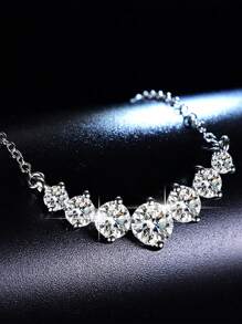 1pc Bling Princess 8 Zirconia 925 Sterling Silver Smile Necklace. It Features A Luxurious And Elegant Design And Is Suitable For Wearing On Dates And At Parties. It's An Excellent Birthday Gift.