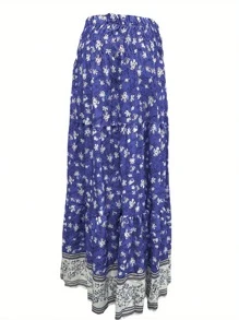 Women Bohemian Floral Skirt Casual Summer Elastic High Waist Skirt For Beaches Club Streetwear Aesthetic Clothes