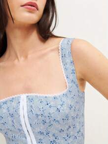 Women Clasp Front Tank Tops Sleeveless Square Neck Lace Trim Smocked Tops Vest Summer Shirt