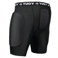 TUOY 1PC Men's Football Girdle Padded Compression Short With Crotch Protection - Black - View 2