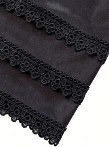 Half Slip For Women Under Dress Silky Lace Underskirt Lace Trim Skirts Short Layered Underskirts Ruffle A Line Floral Lace Mini Skirts - Black - View 4