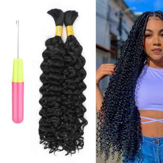 Cabello trenzado humano para trenzas boho Cabello humano Onda de agua 2 paquetes 3.53 oz Cabello humano mojado y ondulado para trenzas bohemias sin nudos Extensiones de cabello humano boho a granel