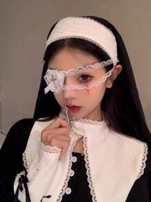 1 pieza Máscara de ojo con cruz punk para mujeres, parche de ojo Lolita, accesorios góticos de anteojos con lazo en forma de corazón
