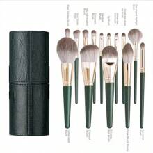 14-Piece Makeup Brush Set - Professional Grade, Soft And Dense Bristles, Perfect For Applying Foundation, Highlighter, Eyeshadow And Base Makeup, Gorgeous Blend, Eyeshadow Brush Set, Comes With Leather Storage Case And Storage Bag Optional, Effective Makeup Brushes - 14-Piece Makeup Brush Set Green Soft Foundation Face And Eyebrow Shadow Valentine's Day Mother's Day Perfect Gift,Brush Set,Makeup Brush Kit,Make Up Brush Set,Make Up Set Complete,Makeup Brush Set,Complete Makeup Kit,Brush Kit,Brushes Makeup Set,Makeup Gift Set - Green - View 7